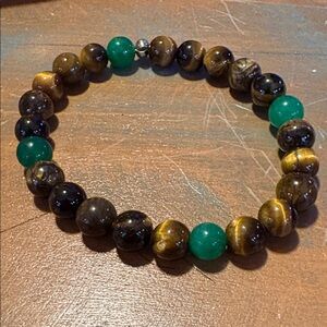 Elegant Green and Brown Beaded Bracelet Tigers eye